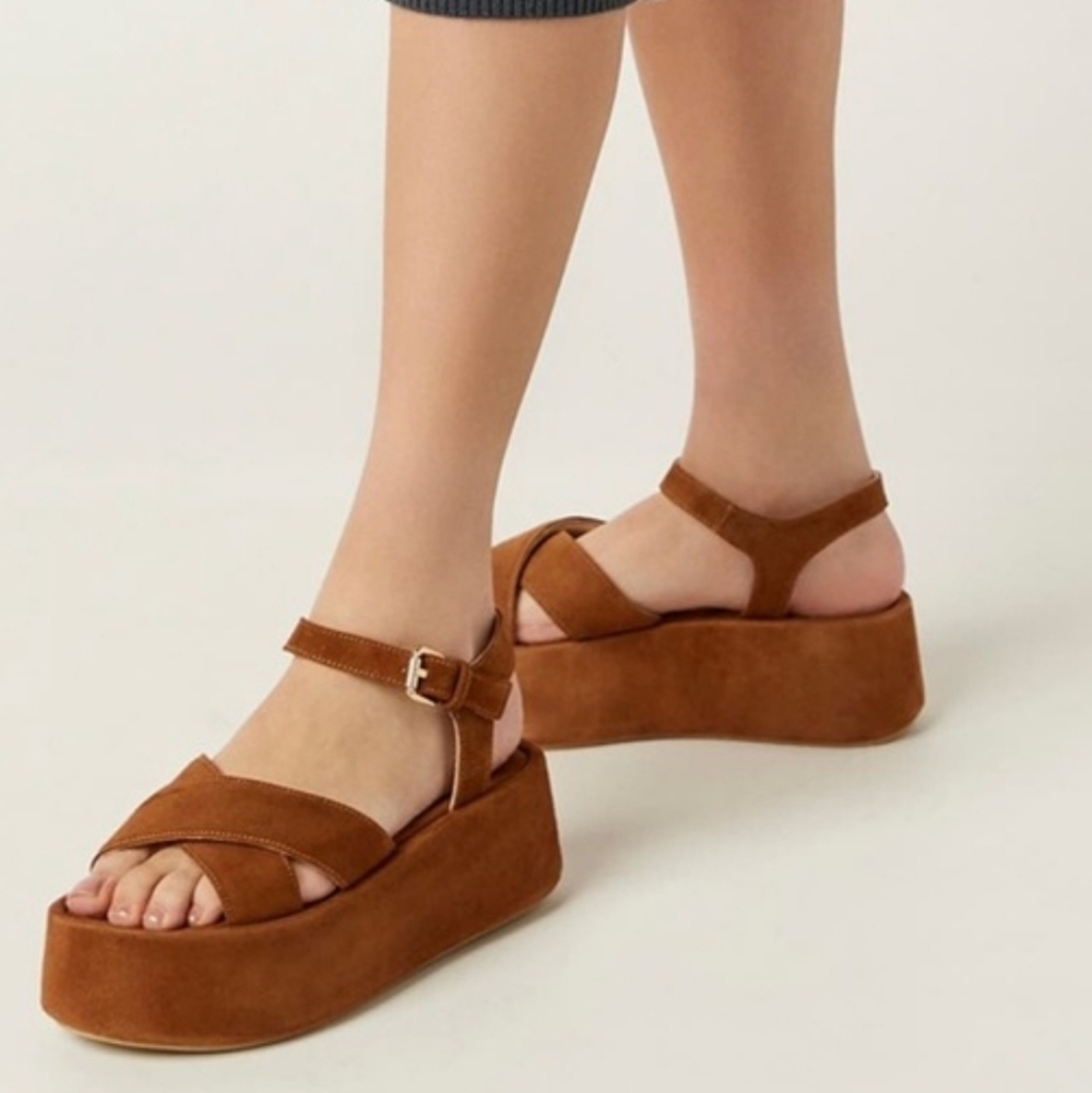 La Canadienne Kinsley Woman's Platform Sandals‎ Chestnut Brown Suede - Picture 8 of 8